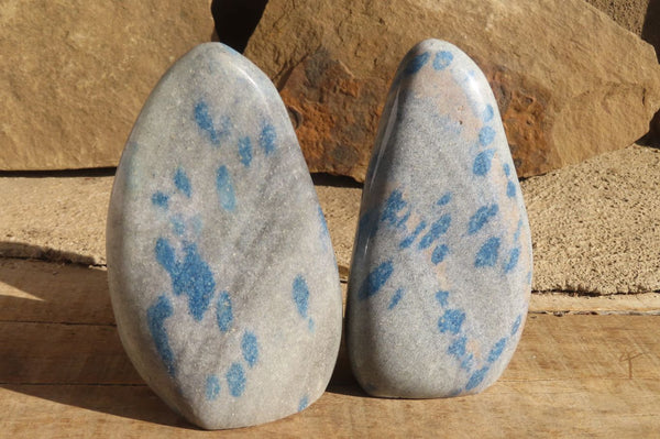 Polished Blue Spotted Spinel Quartz Standing Free Forms x 2 From Madagascar - Toprock Gemstones and Minerals 