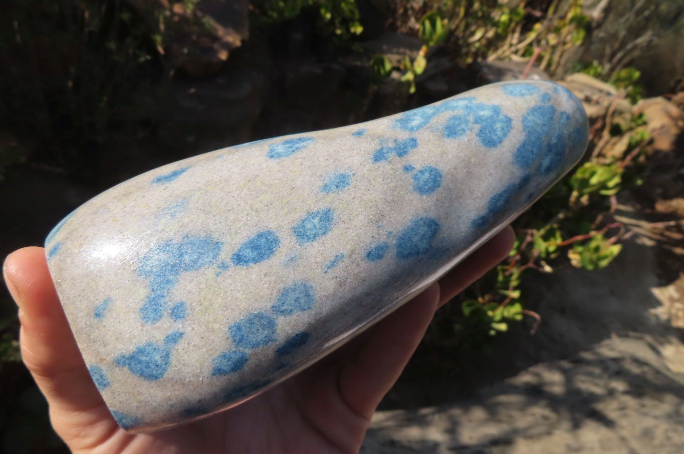 Polished Blue Spotted Spinel Quartz Standing Free Form x 1 From Madagascar - Toprock Gemstones and Minerals 