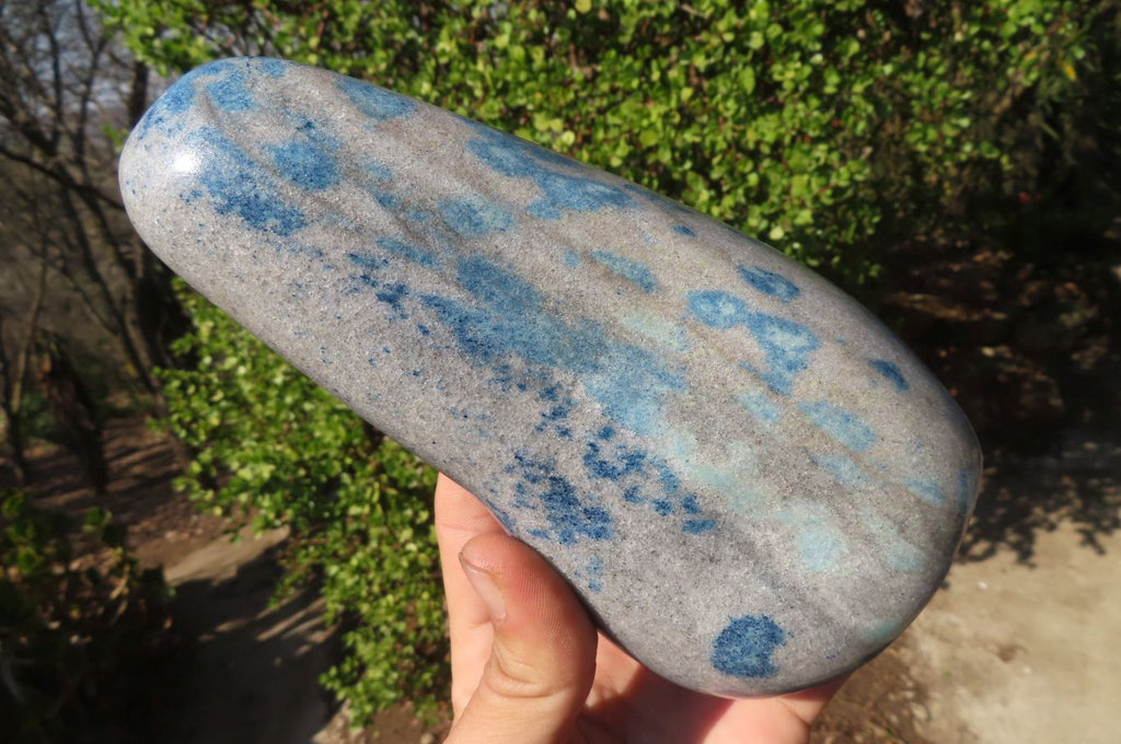 Polished Blue Spotted Spinel Quartz Standing Free Form x 1 From Madagascar - Toprock Gemstones and Minerals 