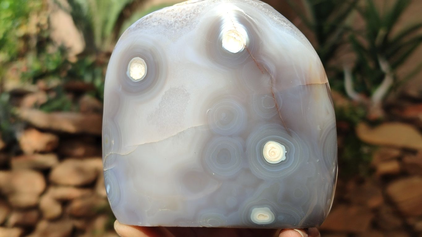 Polished Banded Agate Standing Free Forms  x 4 From West Coast, Madagascar - Toprock Gemstones and Minerals 