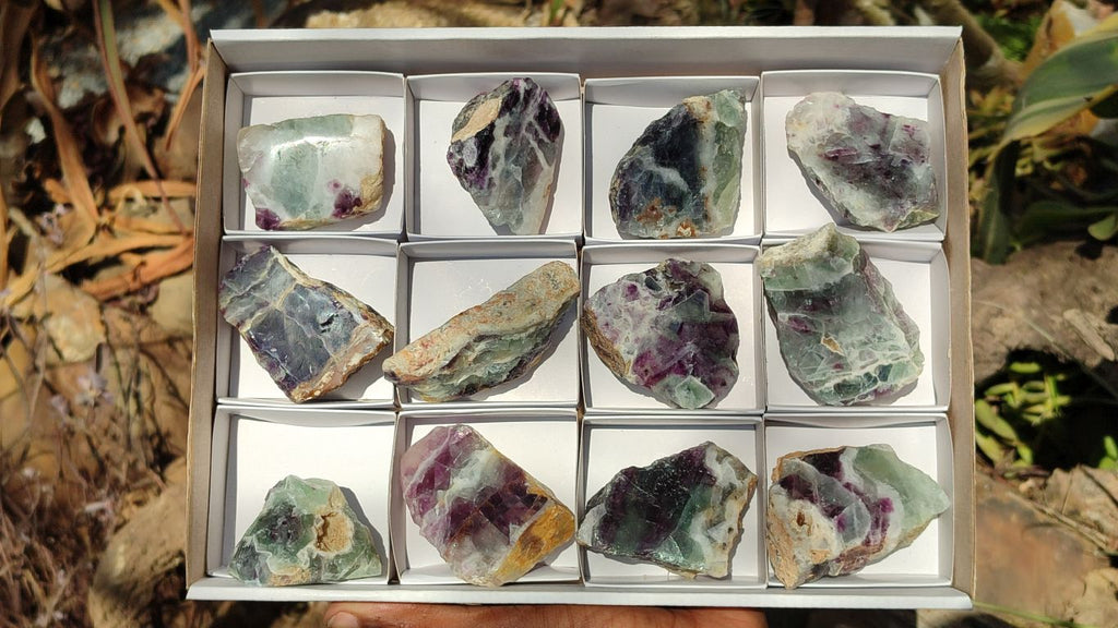 Polished One Side Polished Watermelon Fluorite Pieces  x 12 From Uis, Namibia - Toprock Gemstones and Minerals 