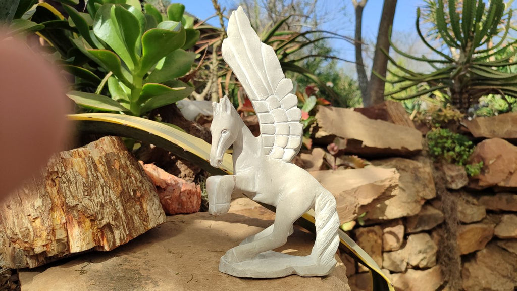 Polished White Marble Pegasus Carving x 1 From Zimbabwe - Toprock Gemstones and Minerals 