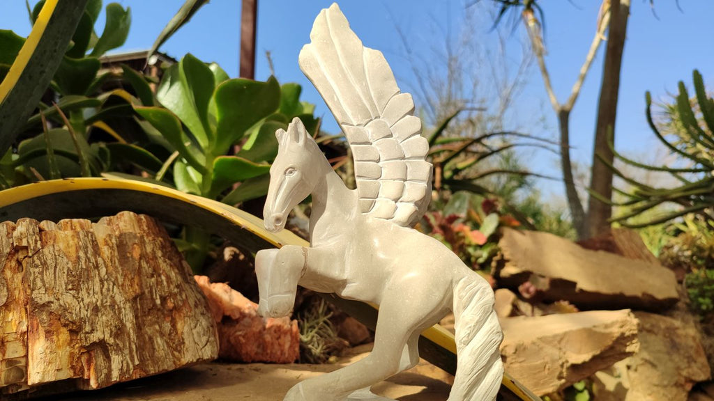 Polished White Marble Pegasus Carving x 1 From Zimbabwe - Toprock Gemstones and Minerals 