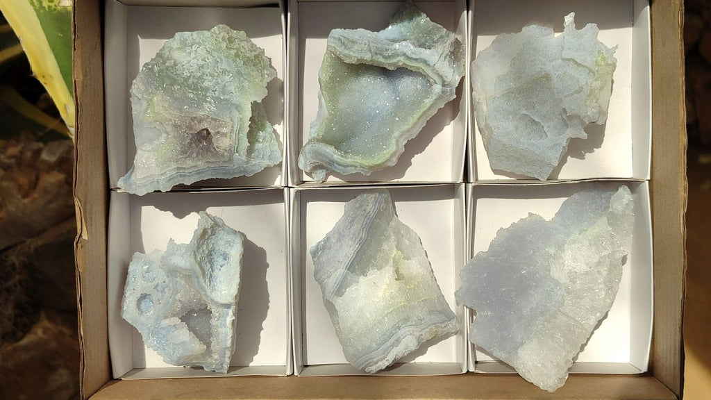 Natural Etched Blue Chalcedony Specimens  x 6 From Nsanje, Malawi - Toprock Gemstones and Minerals 