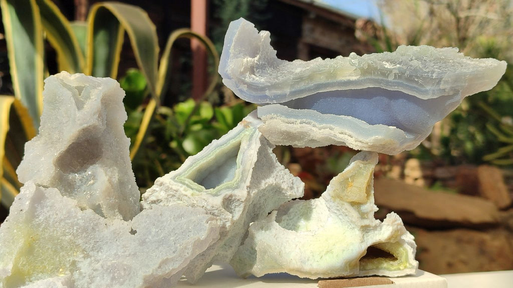 Natural Etched Blue Chalcedony Specimens  x 5 From Nsanje, Malawi - Toprock Gemstones and Minerals 