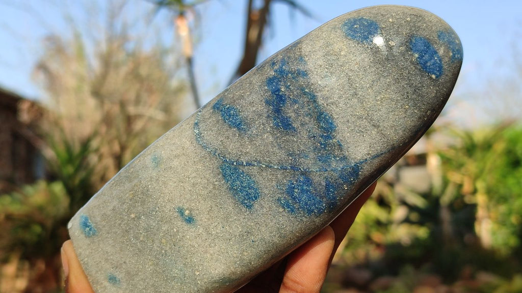 Polished Blue Spotted Spinel Quartz Standing Free Forms x 2 From Madagascar - Toprock Gemstones and Minerals 