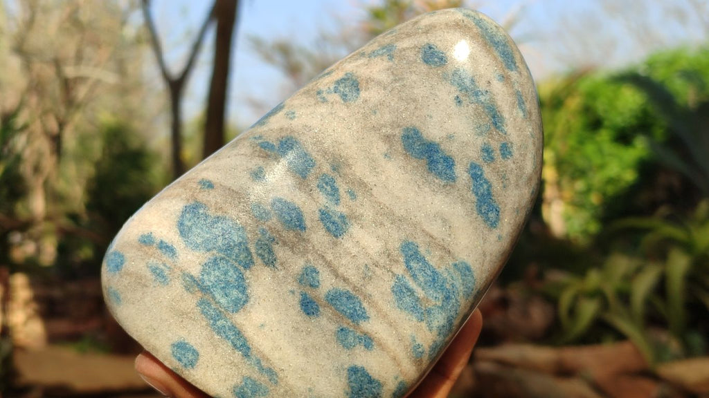 Polished Blue Spotted Spinel Quartz Standing Free Forms x 2 From Madagascar - Toprock Gemstones and Minerals 