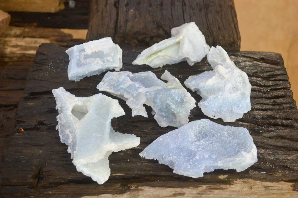 Natural Etched Blue Chalcedony Specimens  x 6 From Nsanje, Malawi - Toprock Gemstones and Minerals 