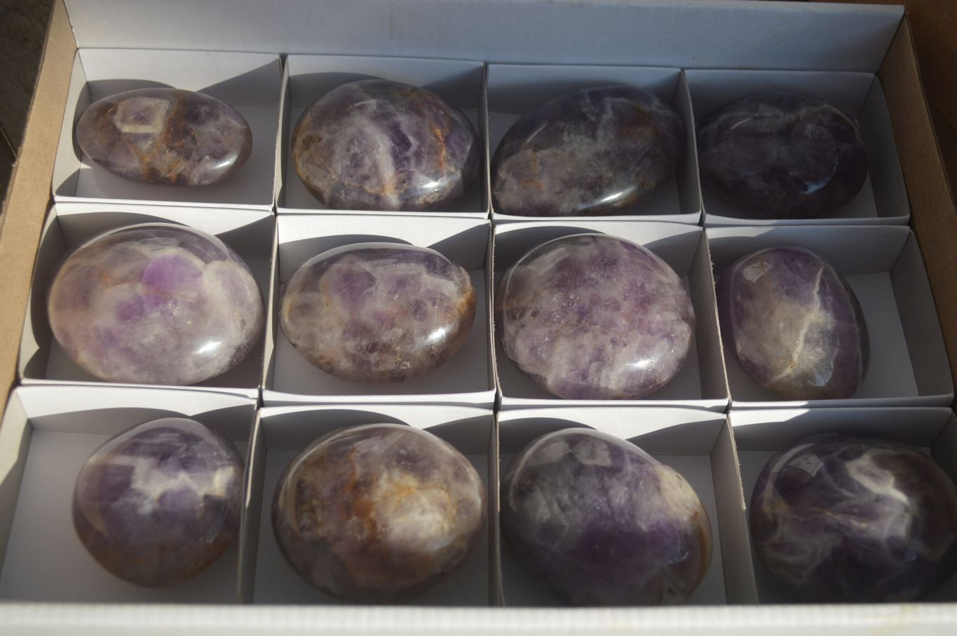 Polished Dream Amethyst Galet / Palm Stones x 12 From Madagascar - Toprock Gemstones and Minerals 