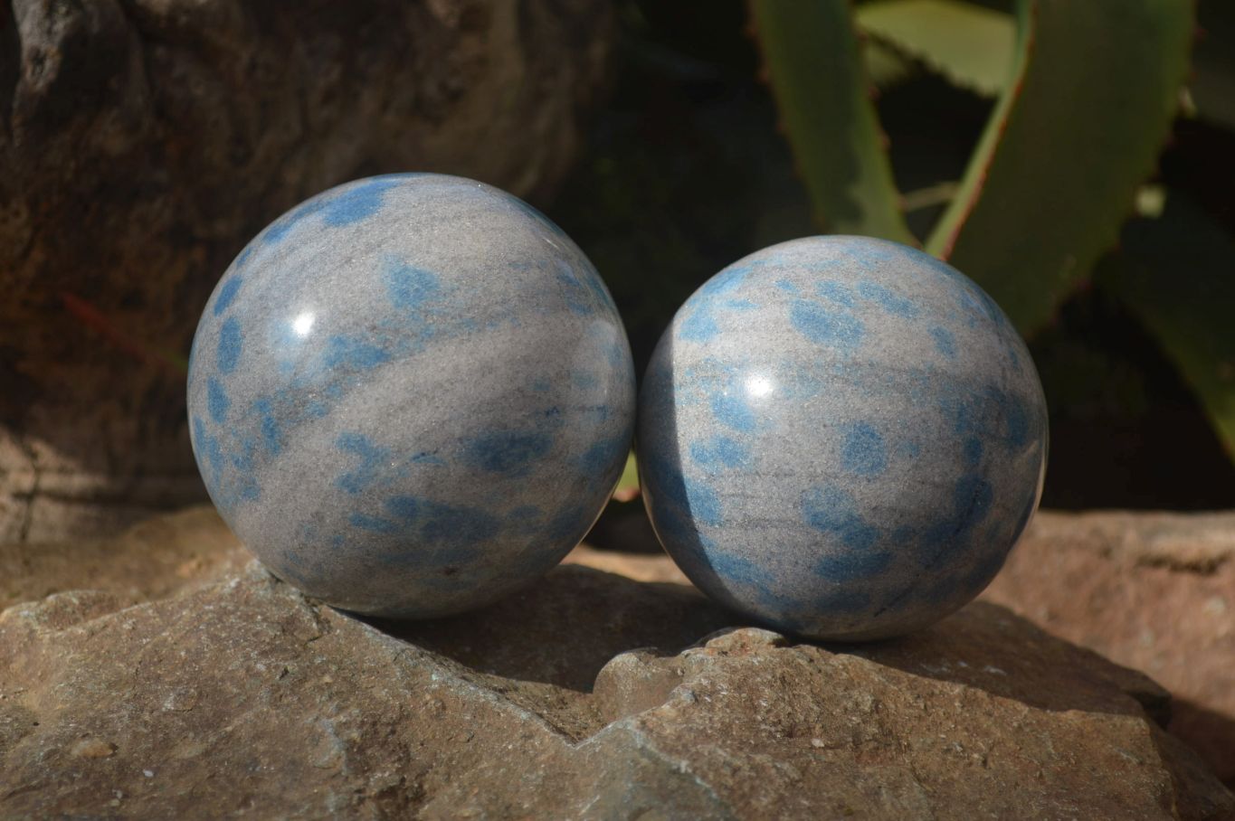 Polished Blue Spotted Spinel Quartz Spheres x 2 From Madagascar - Toprock Gemstones and Minerals 