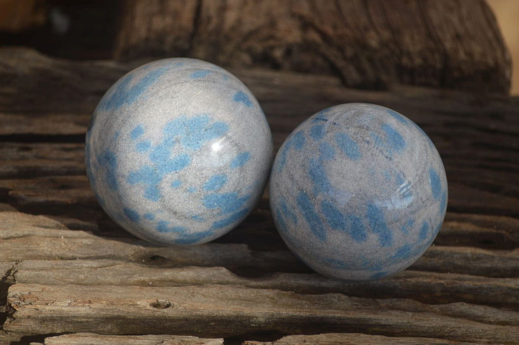 Polished Blue Spotted Spinel Quartz Spheres x 2 From Madagascar - Toprock Gemstones and Minerals 
