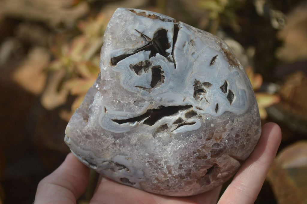 Polished Crystal Centred Agate Free Forms  x 2 From Madagascar - Toprock Gemstones and Minerals 