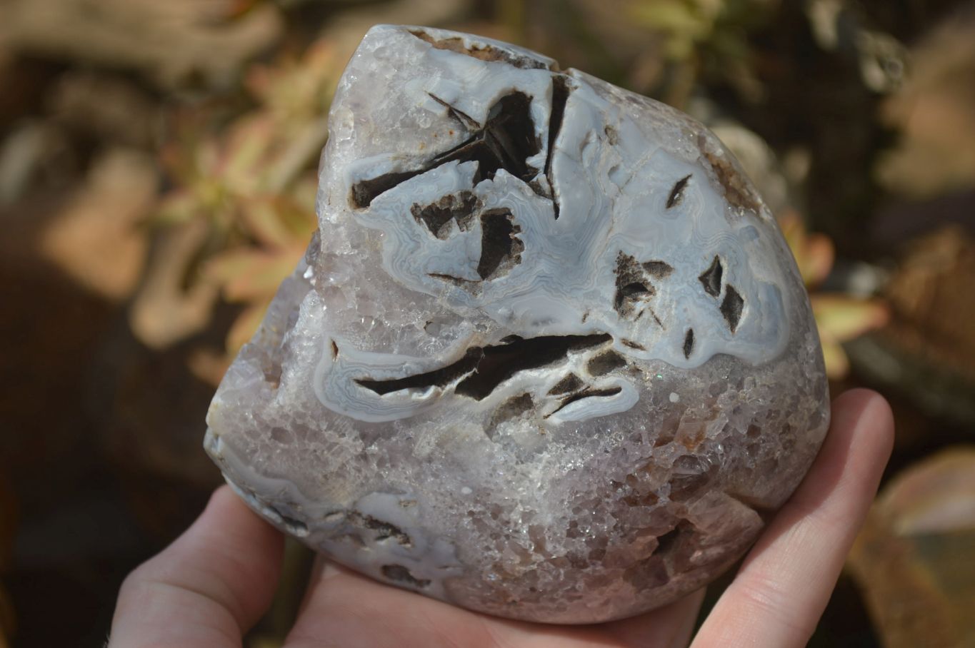Polished Crystal Centred Agate Free Forms  x 2 From Madagascar - Toprock Gemstones and Minerals 