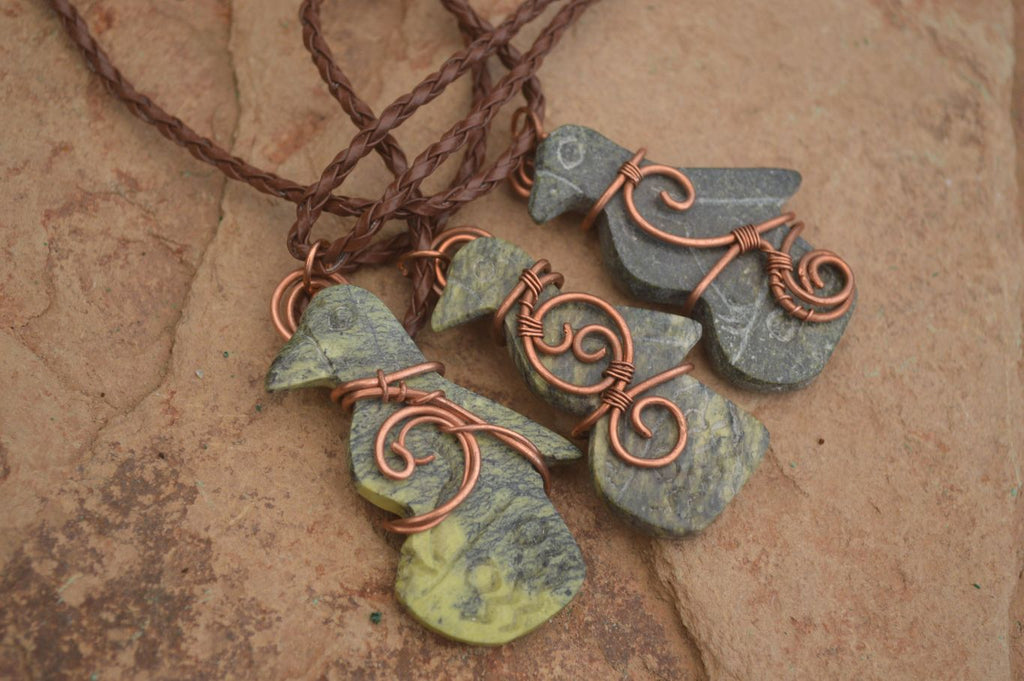 Polished Copper Wire Wrapped Leopard stone Eagle Pendants  x 6 From Zimbabwe - Toprock Gemstones and Minerals 