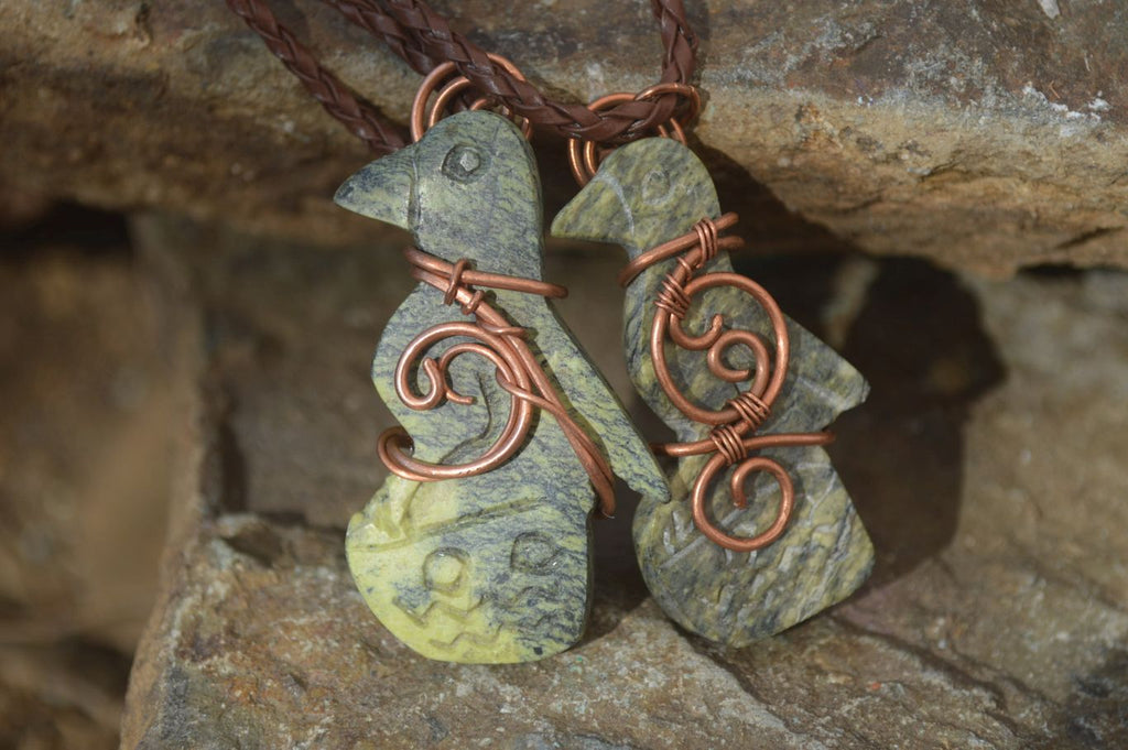 Polished Copper Wire Wrapped Leopard stone Eagle Pendants  x 6 From Zimbabwe - Toprock Gemstones and Minerals 