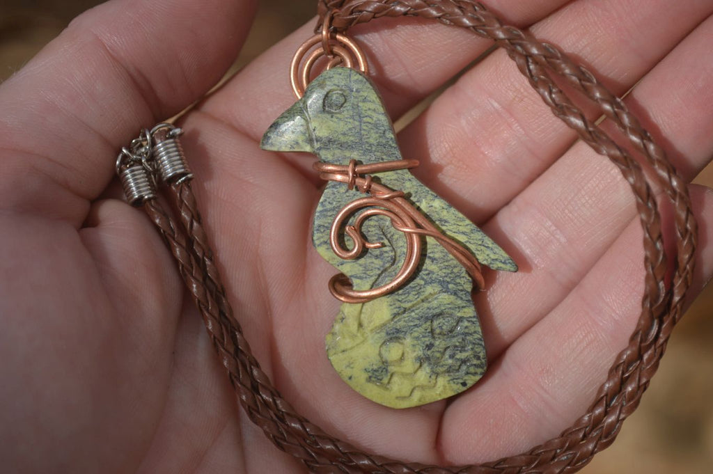 Polished Copper Wire Wrapped Leopard stone Eagle Pendants  x 6 From Zimbabwe - Toprock Gemstones and Minerals 