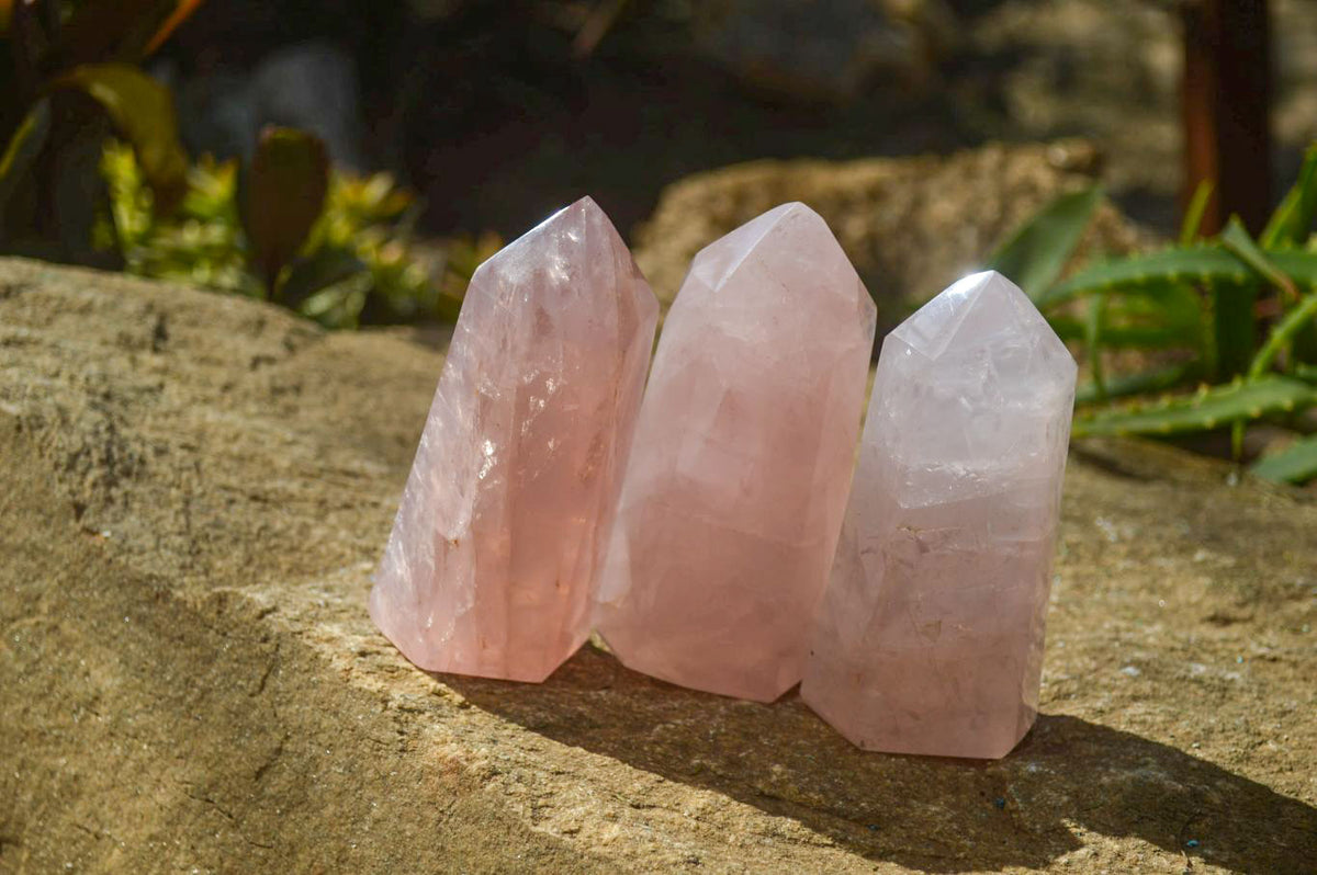 Polished Gemmy Rose Quartz Points x 4 From Madagascar - Toprock Gemstones and Minerals 