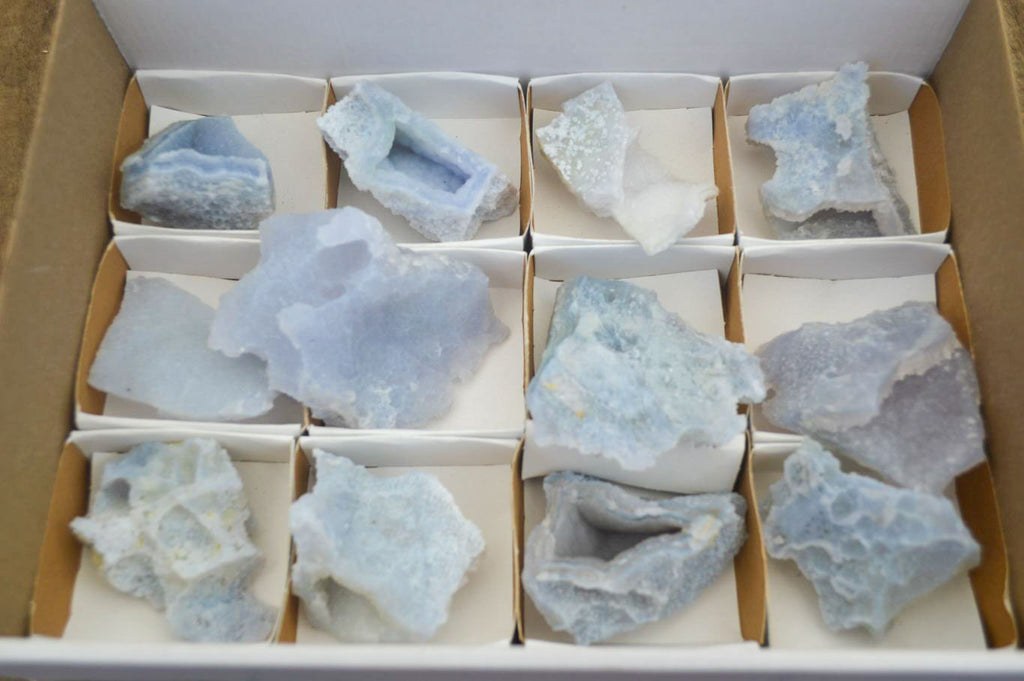 Natural Etched Blue Chalcedony Specimens  x 12 From Nsanje, Malawi - Toprock Gemstones and Minerals 