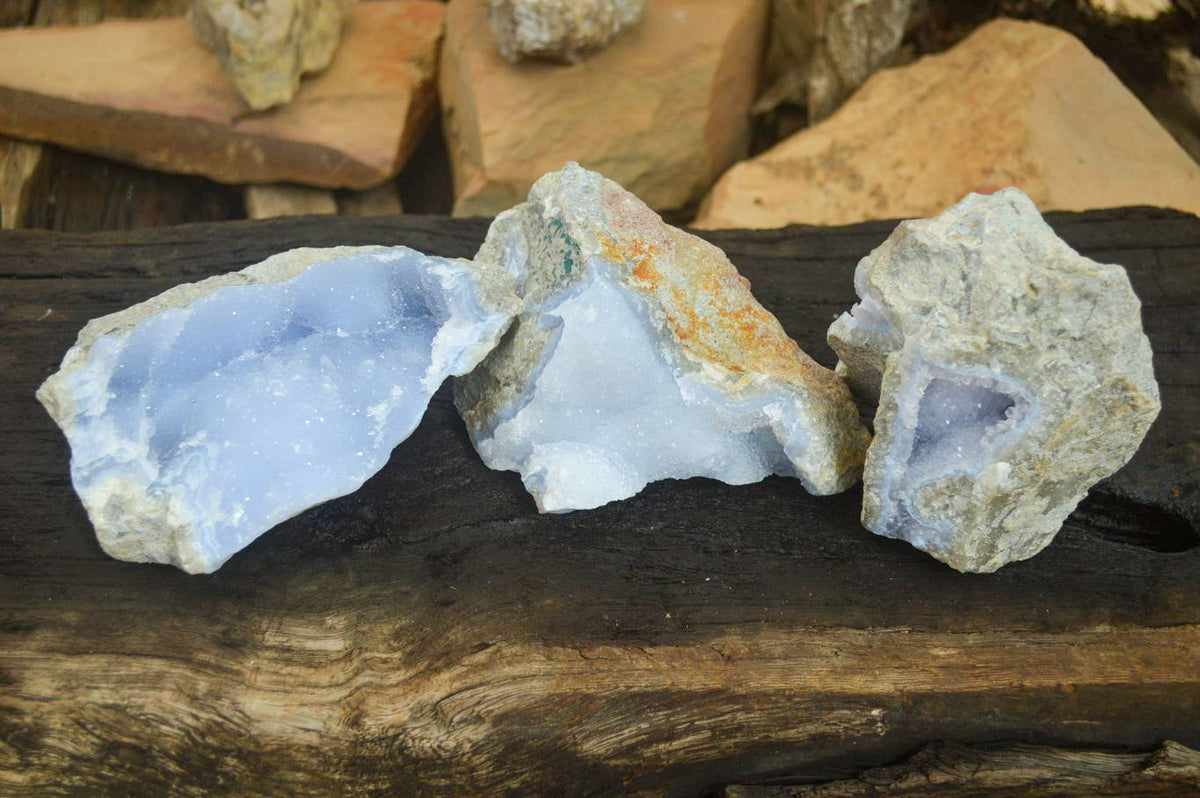 Natural Blue Lace Agate Geode Specimens  x 3 From Nsanje, Malawi - Toprock Gemstones and Minerals 