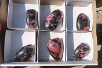 Polished Rhodonite Standing Free Forms x 6 From Ambindavato, Madagascar - Toprock Gemstones and Minerals 