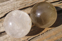 Polished Clear & Smokey Quartz Crystal Balls x 4 From Madagascar - Toprock Gemstones and Minerals 