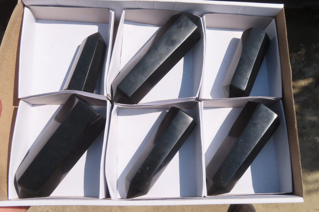 Polished Black Basalt Points  x 6 From Antsirabe, Madagascar - Toprock Gemstones and Minerals 