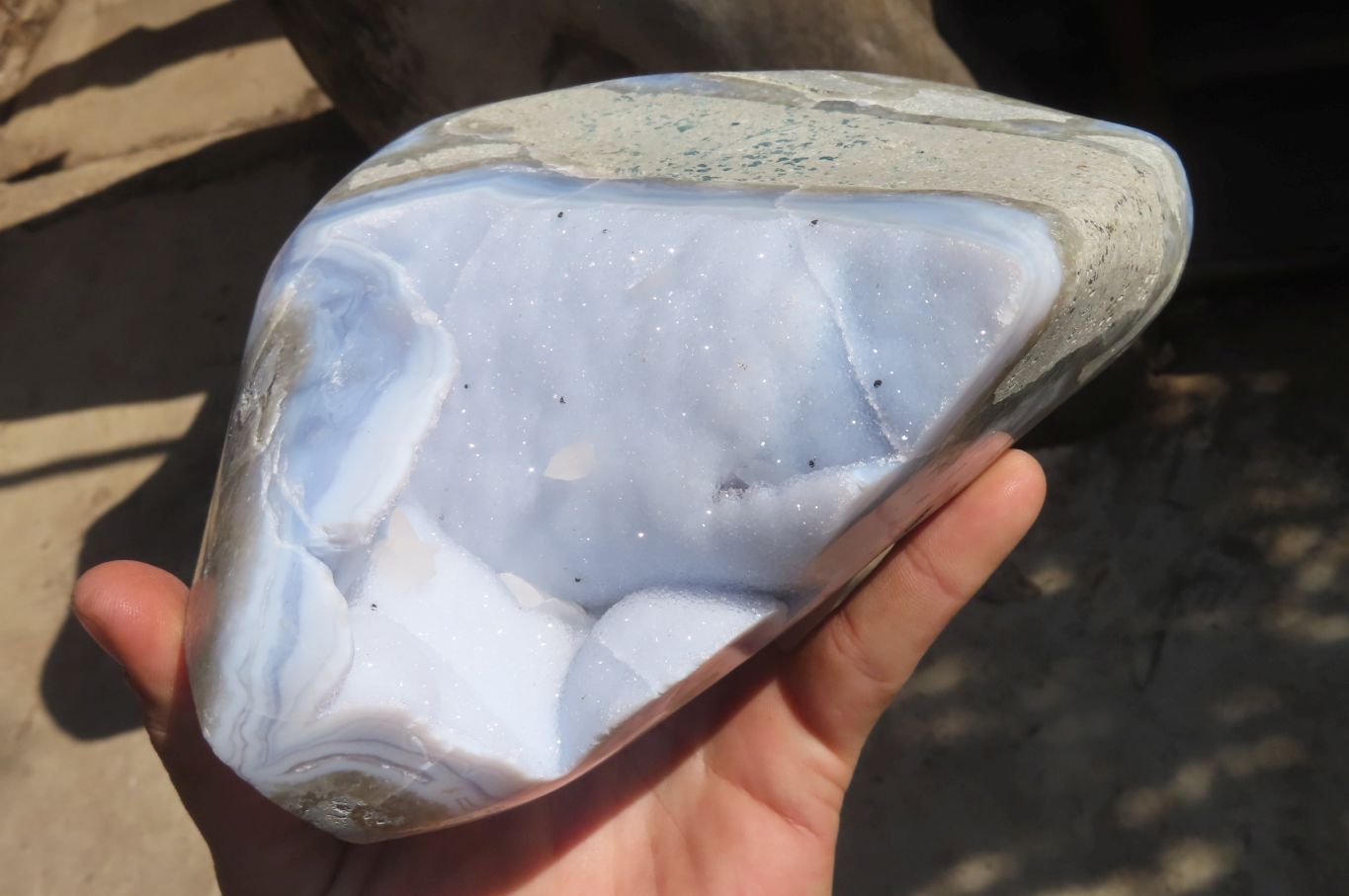 Polished Blue Lace Agate Standing Free Form x 1 From Nsanje, Malawi - Toprock Gemstones and Minerals 