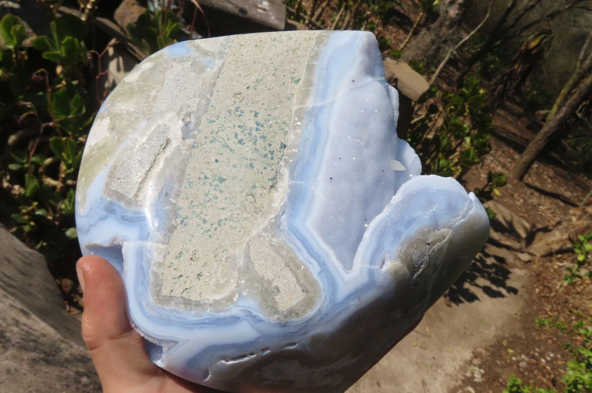 Polished Blue Lace Agate Standing Free Form x 1 From Nsanje, Malawi - Toprock Gemstones and Minerals 