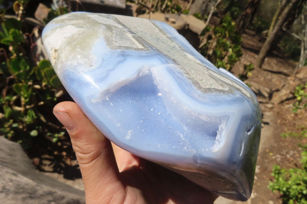 Polished Blue Lace Agate Standing Free Form x 1 From Nsanje, Malawi - Toprock Gemstones and Minerals 