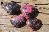 Polished Rhodonite Hearts x 4 From Ambindavato, Madagascar - Toprock Gemstones and Minerals 
