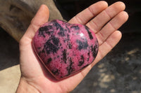 Polished Rhodonite Hearts x 4 From Ambindavato, Madagascar - Toprock Gemstones and Minerals 