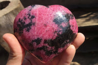 Polished Rhodonite Hearts x 4 From Ambindavato, Madagascar - Toprock Gemstones and Minerals 