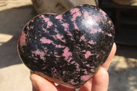 Polished Rhodonite Hearts x 4 From Ambindavato, Madagascar - Toprock Gemstones and Minerals 