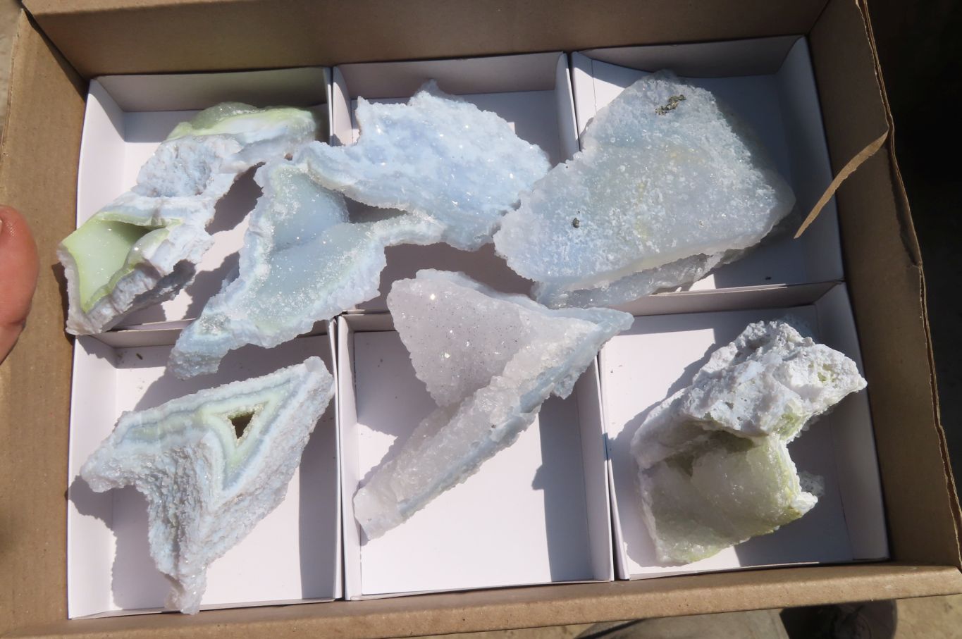 Natural Etched Blue Chalcedony Specimens  x 6 From Nsanje, Malawi - Toprock Gemstones and Minerals 