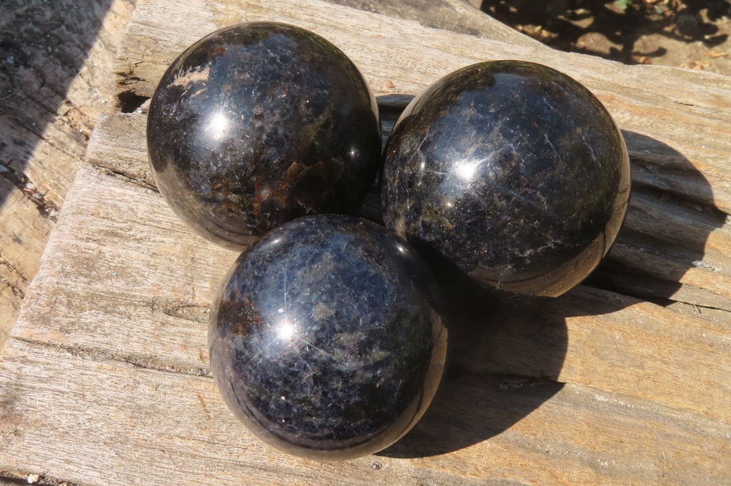 Polished Rare Iolite Spheres x 3 From Ambatofinandrahana, Madagascar - Toprock Gemstones and Minerals 