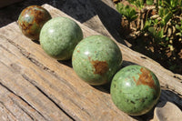 Polished Green Chrysoprase Spheres  x 4 From Madagascar - Toprock Gemstones and Minerals 