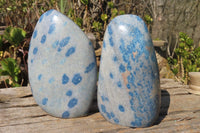 Polished Blue Spotted Spinel Quartz Standing Free Forms x 2 From Madagascar - Toprock Gemstones and Minerals 