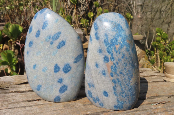 Polished Blue Spotted Spinel Quartz Standing Free Forms x 2 From Madagascar - Toprock Gemstones and Minerals 
