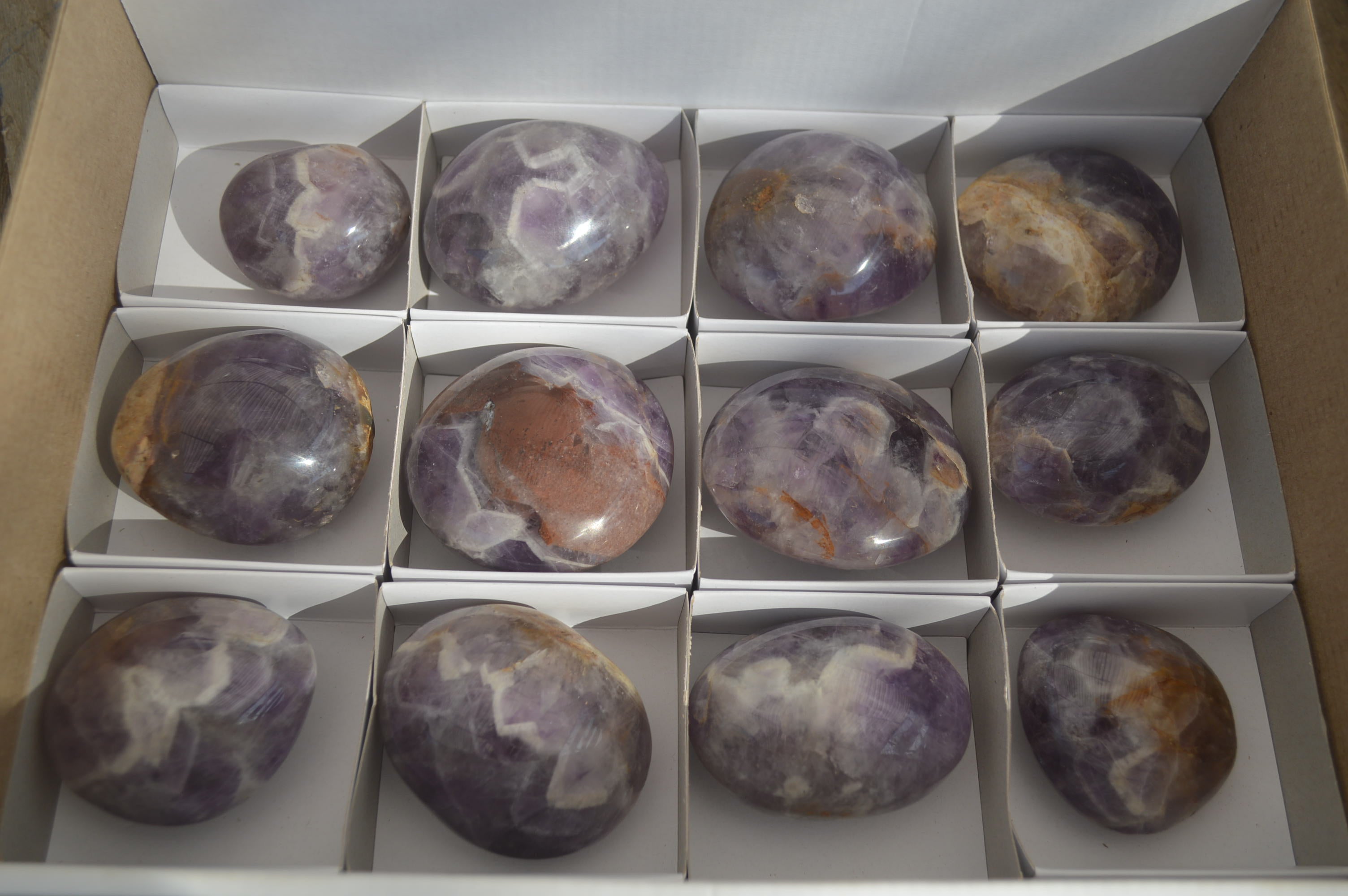 Polished Dream Amethyst Galet / Palm Stones x 12 From Ambatondrazaka, Madagascar - Toprock Gemstones and Minerals 