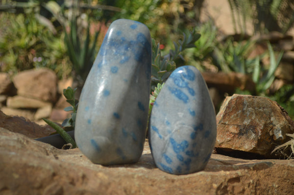 Polished Blue Spotted Spinel Quartz Standing Free Forms x 2 From Madagascar - Toprock Gemstones and Minerals 