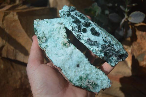 Natural Drusy Chrysocolla & Malachite Dolomite Specimens x 2 From Kakanda, Congo - Toprock Gemstones and Minerals 