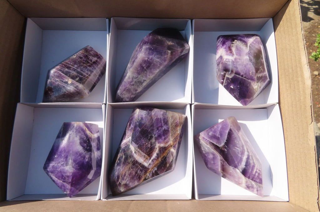 Polished Chevron Amethyst Points x 6 From Zambia - Toprock Gemstones and Minerals 