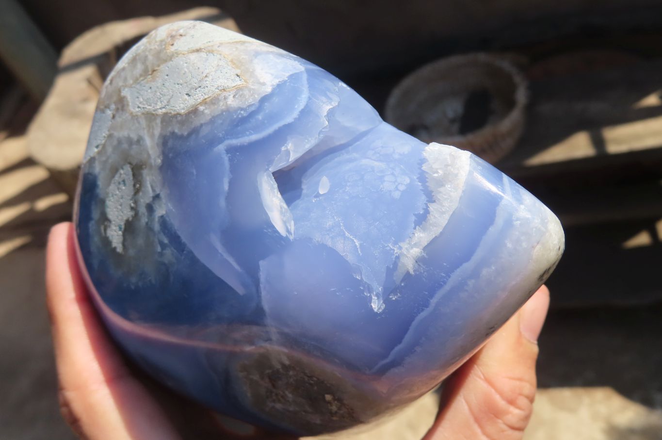 Polished Blue Lace Agate Standing Free Form x 1 From Nsanje, Malawi - Toprock Gemstones and Minerals 