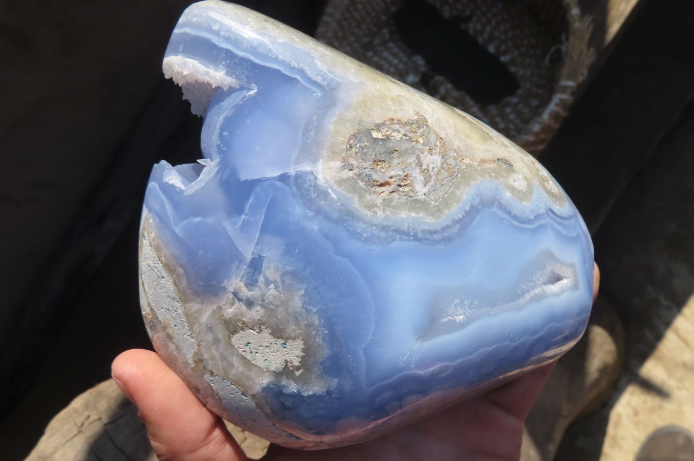 Polished Blue Lace Agate Standing Free Form x 1 From Nsanje, Malawi - Toprock Gemstones and Minerals 