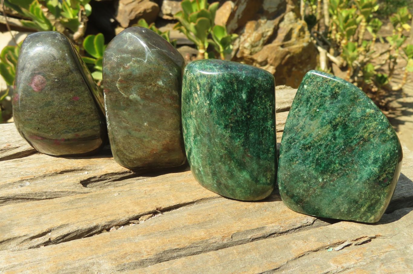 Polished Fluorescent Ruby Corundum In Chrome Verdite Free Forms x 4 From Zimbabwe - Toprock Gemstones and Minerals 