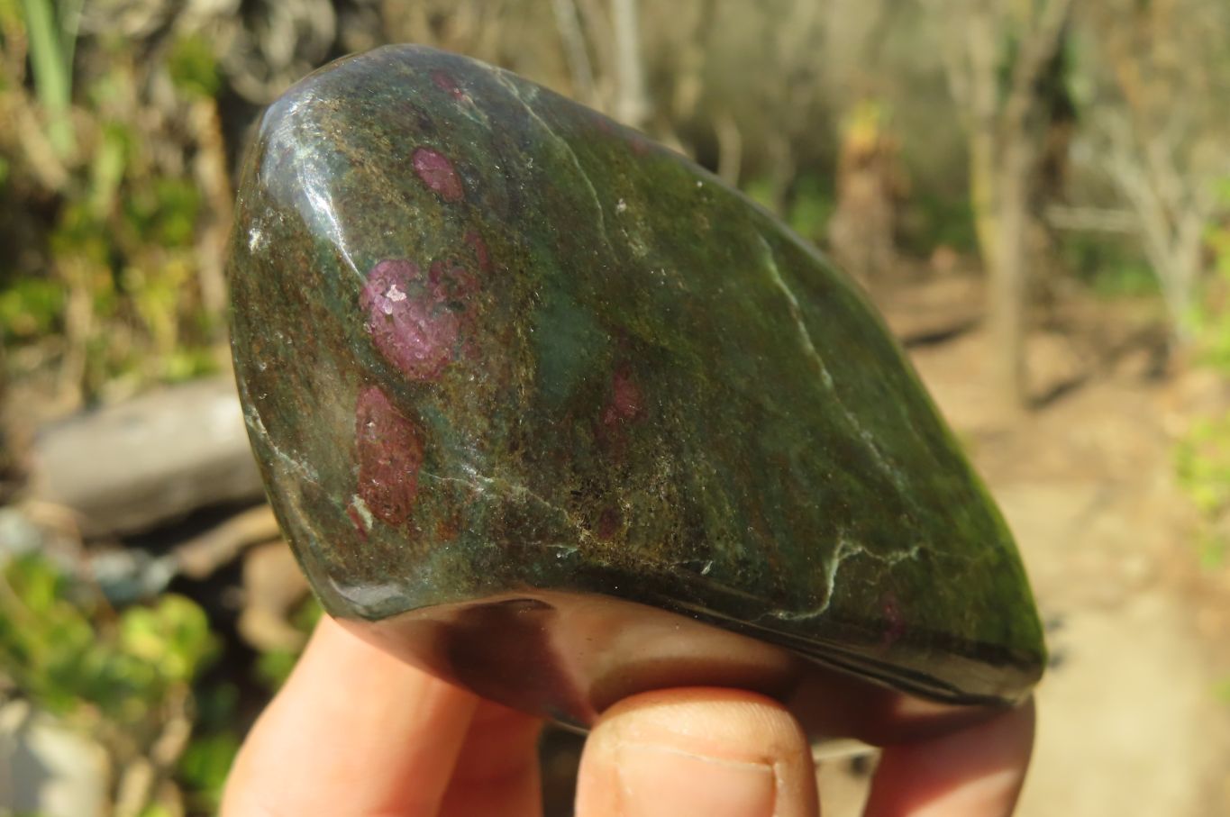 Polished Fluorescent Ruby Corundum In Chrome Verdite Free Forms x 4 From Zimbabwe - Toprock Gemstones and Minerals 