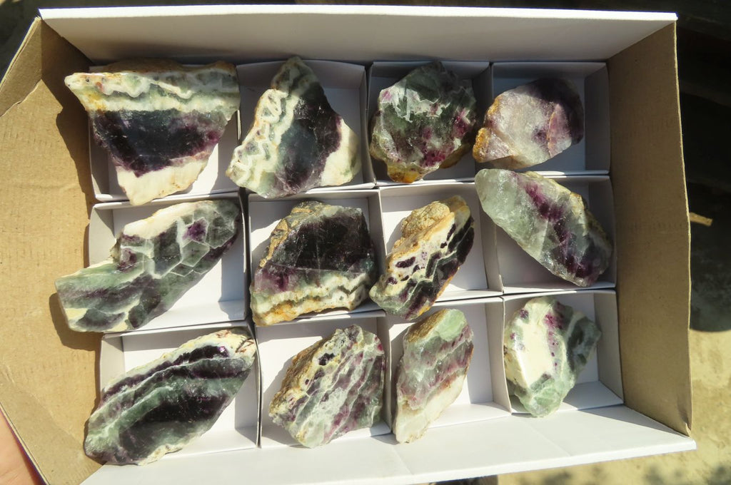 Polished One Side Polished Watermelon Fluorite Pieces  x 12 From Uis, Namibia - Toprock Gemstones and Minerals 