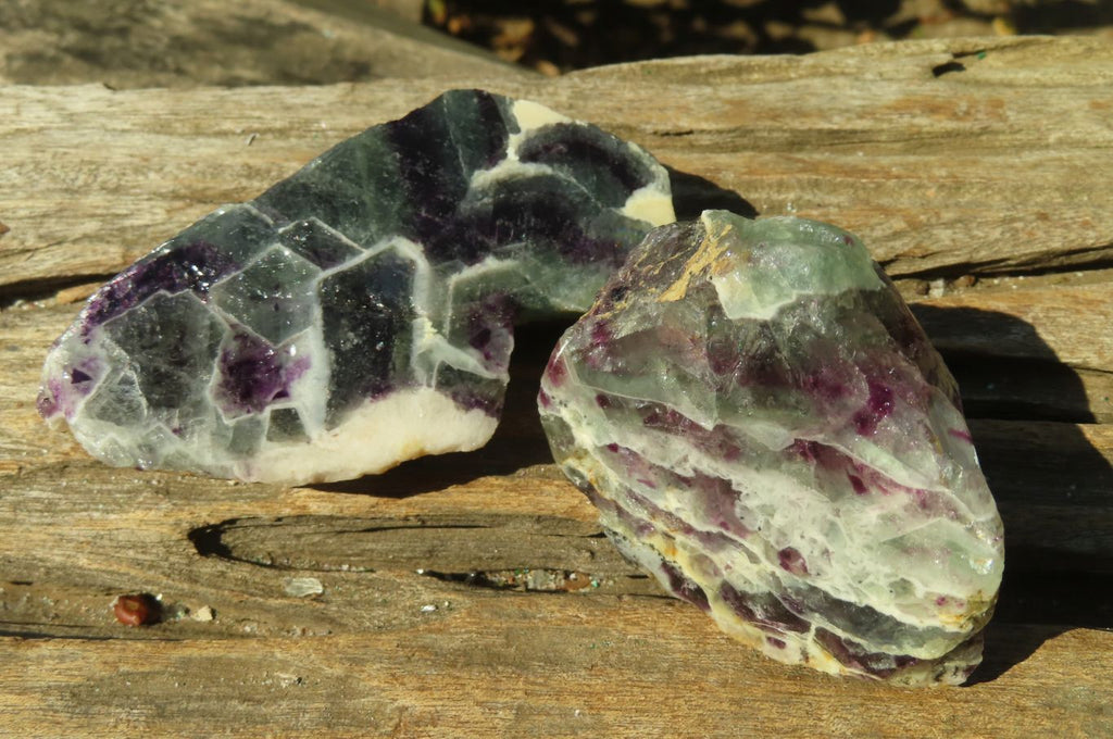 Polished One Side Polished Watermelon Fluorite Pieces  x 12 From Uis, Namibia - Toprock Gemstones and Minerals 