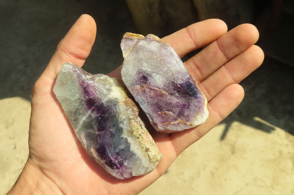 Polished One Side Polished Watermelon Fluorite Pieces  x 12 From Uis, Namibia - Toprock Gemstones and Minerals 