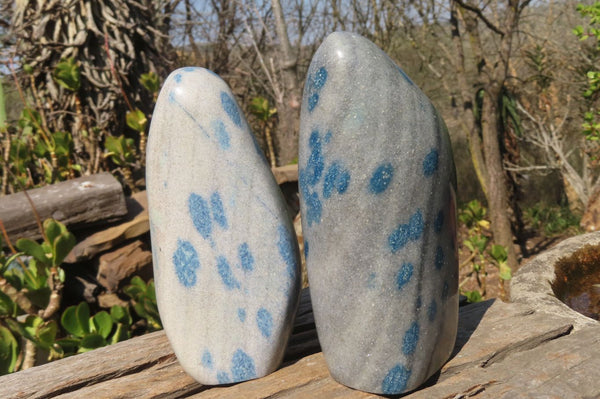 Polished Blue Spotted Spinel Quartz Standing Free Forms x 2 From Madagascar - Toprock Gemstones and Minerals 